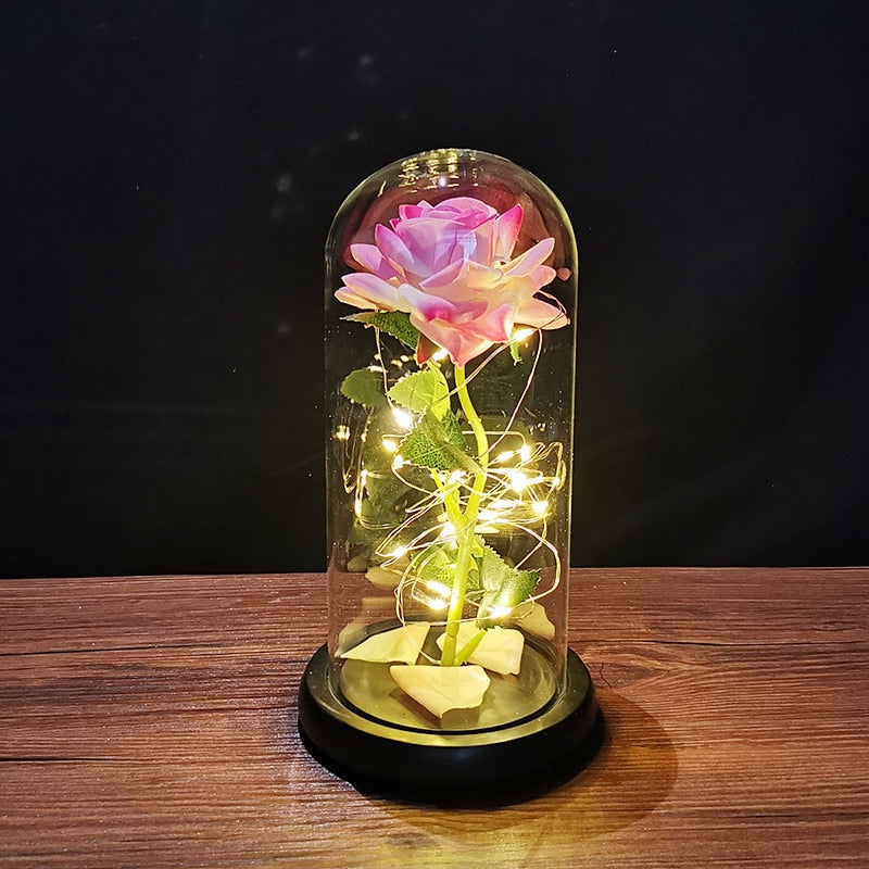 A Gift for Girlfriend Eternal Rose LED Light Foil Flower In Glass Cover Mothers Day, Wedding ,favors Bridesmaid Gift