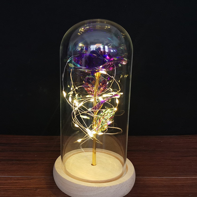 A Gift for Girlfriend Eternal Rose LED Light Foil Flower In Glass Cover Mothers Day, Wedding ,favors Bridesmaid Gift