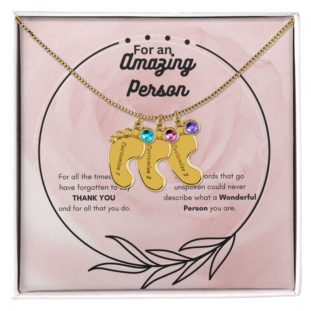 Engraved Baby Feet Necklace with Birthstone