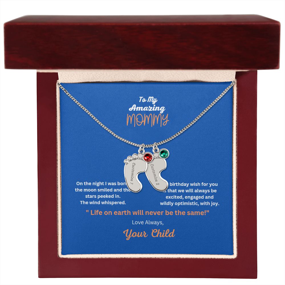 Engraved Baby Foot Necklace with Birthstone  On sale now for a limited time!