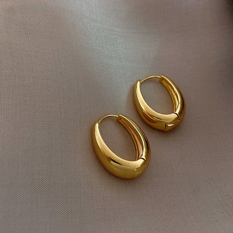 2020 New Classic Copper Alloy Smooth Metal Hoop Earrings For Woman Fashion Korean Jewelry Temperament Girl&#39;s Daily Wear Earrings