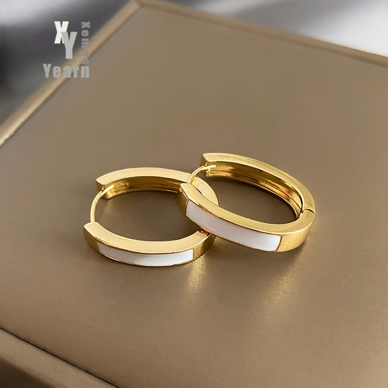 2020 New Classic Copper Alloy Smooth Metal Hoop Earrings For Woman Fashion Korean Jewelry Temperament Girl&#39;s Daily Wear Earrings