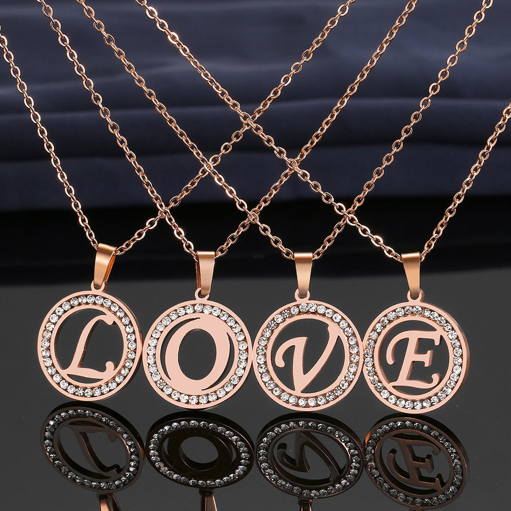 CACANA 316L Stainless Steel 26 letters A-Z Necklace NEW Crystal Rhinestone Necklaces For Women Wedding, Graduation or Just Because Gifts