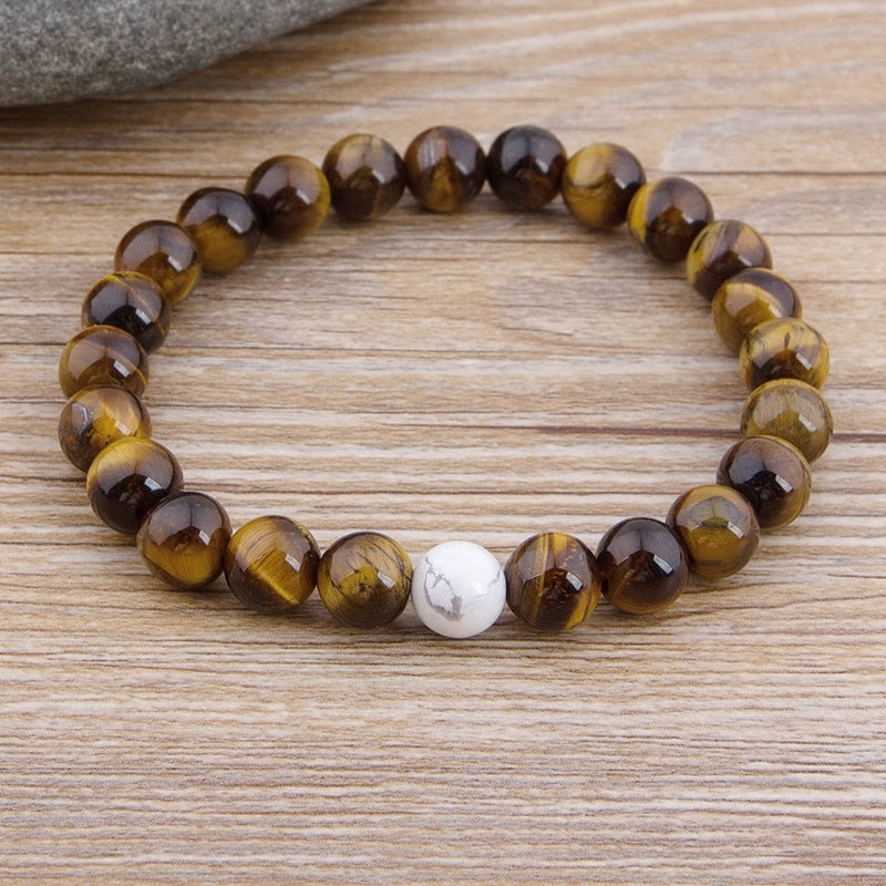 TYO Custom Female Male Marble Bead Tiger Eye Bead Blue Bead Lava Natural Stone Bead Bracelet Wide 8MM Stone Handmade Jewelry