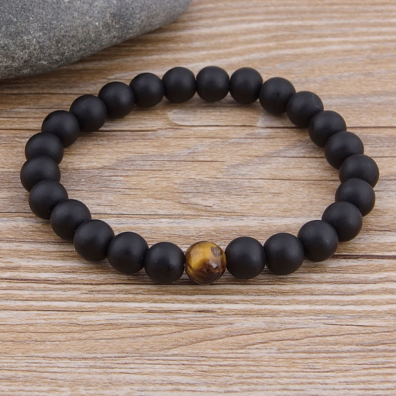 TYO Custom Female Male Marble Bead Tiger Eye Bead Blue Bead Lava Natural Stone Bead Bracelet Wide 8MM Stone Handmade Jewelry