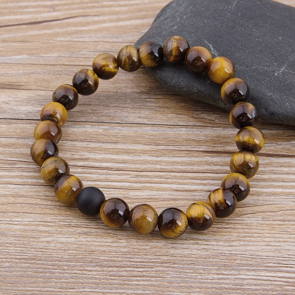 TYO Custom Female Male Marble Bead Tiger Eye Bead Blue Bead Lava Natural Stone Bead Bracelet Wide 8MM Stone Handmade Jewelry