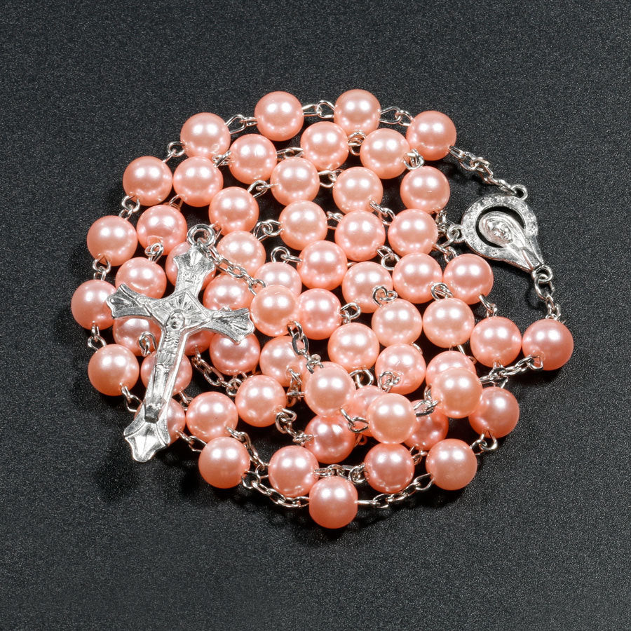 Religion Christian Faux pearl Rosary necklace For Women Virgin Mary Jesus Cross pendant Long beads chains Fashion Jewelry