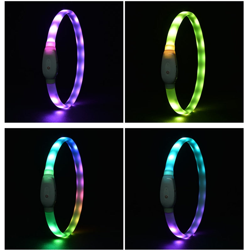 RGB Discolor Glowing Collar For Dogs Large Medium Usb Rechargeable Dog Collar Luminous Led Light Night Safety Pet Accessories
