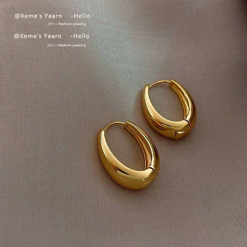 2020 New Classic Copper Alloy Smooth Metal Hoop Earrings For Woman Fashion Korean Jewelry Temperament Girl&#39;s Daily Wear Earrings