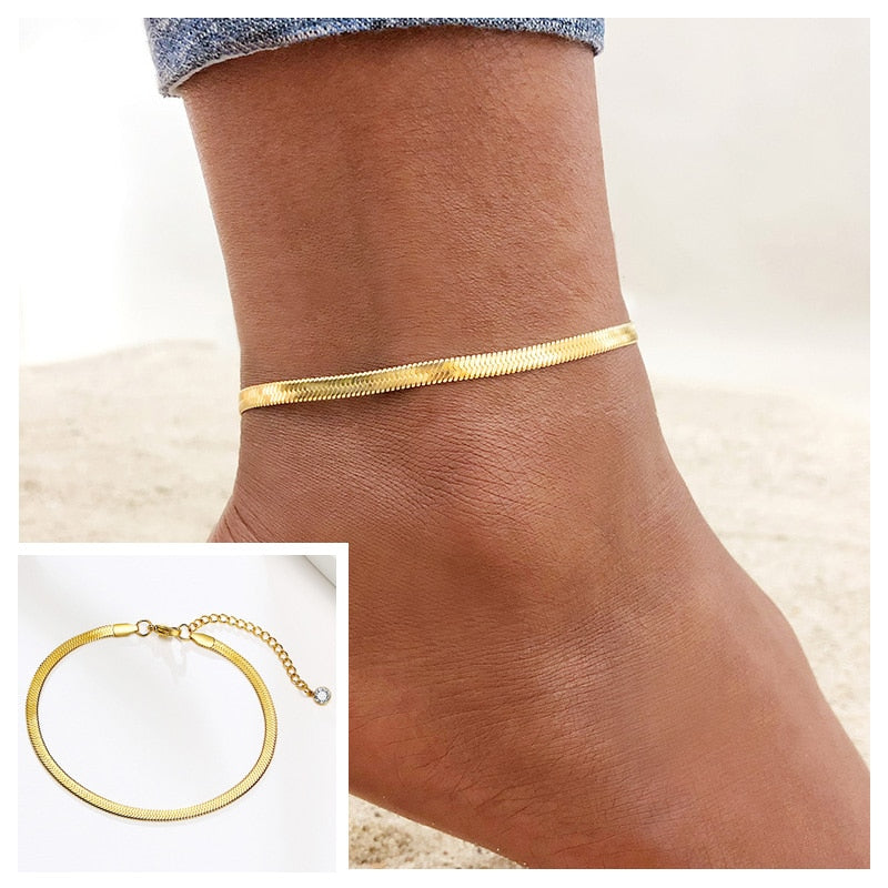 Snake Chain Anklet for Women Girls Adjustable Summer Beach Chain Anklet Bracelet Mother&#39;s Day Gifts Stainless Steel Not Allergic