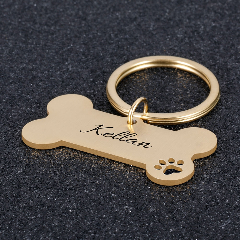 Personalized Pet ID Tag Keychain Engraved Pet ID Name for Cat Puppy Dog Collar Tag Pendant Keyring Bone Pet Accessories