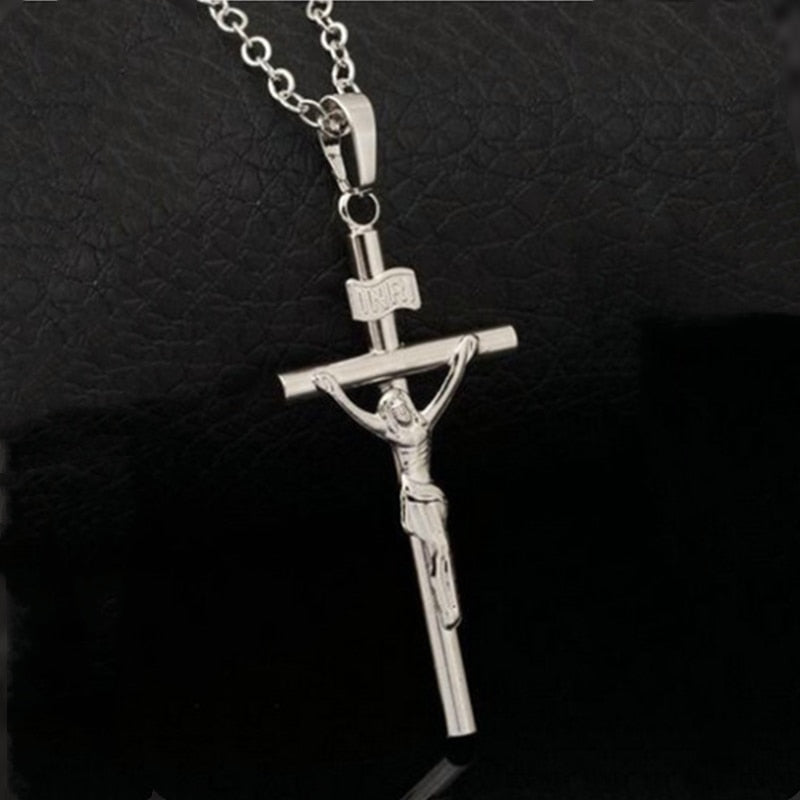 Religious Jesus Cross Necklace for Men Fashion Gold Color Cross Pendent with Chain Necklace Jewelry Gifts for Men Pendant